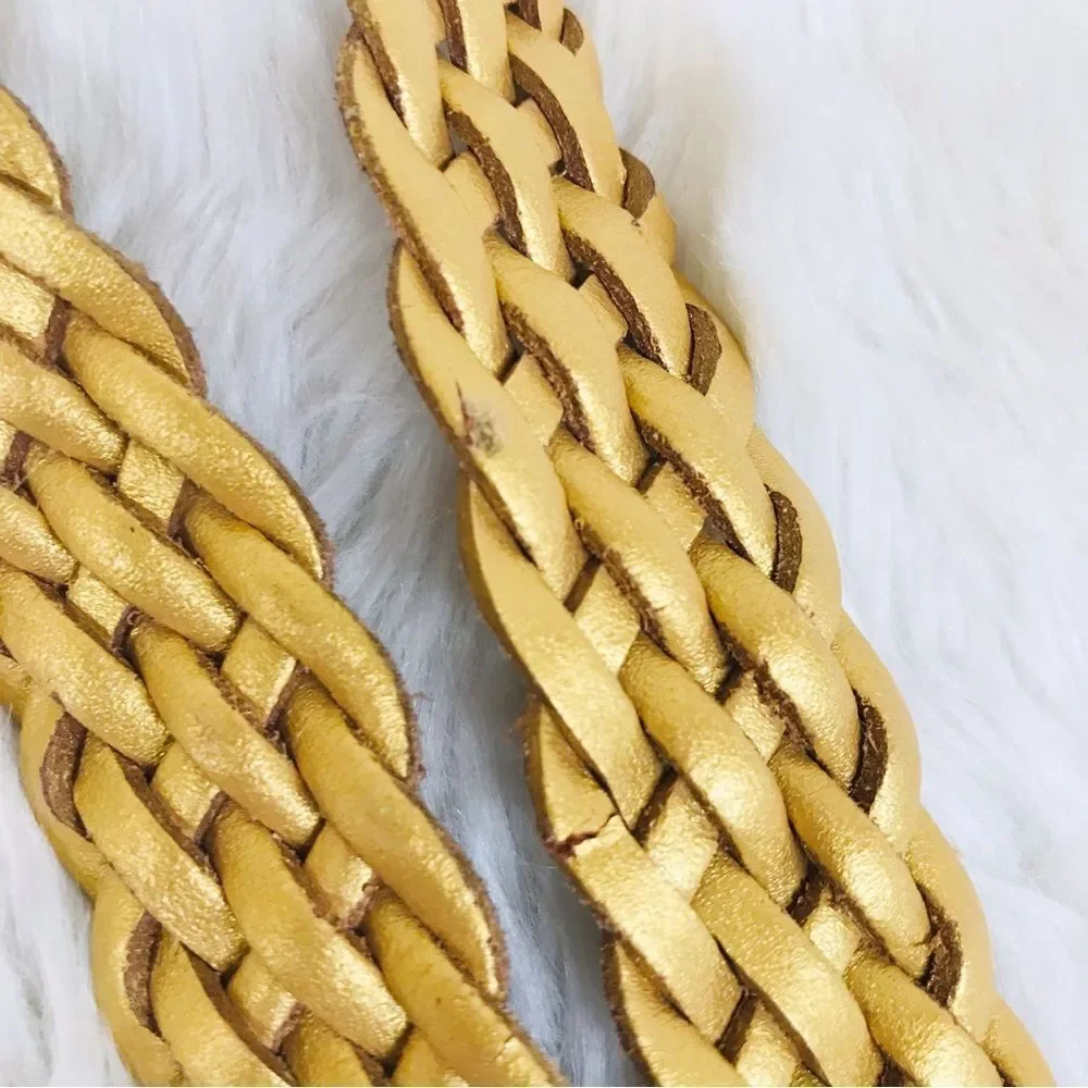 VINTAGE 90s Gold Metallic Woven Leather Belt‎ Braided Y2K Retro Medium Large